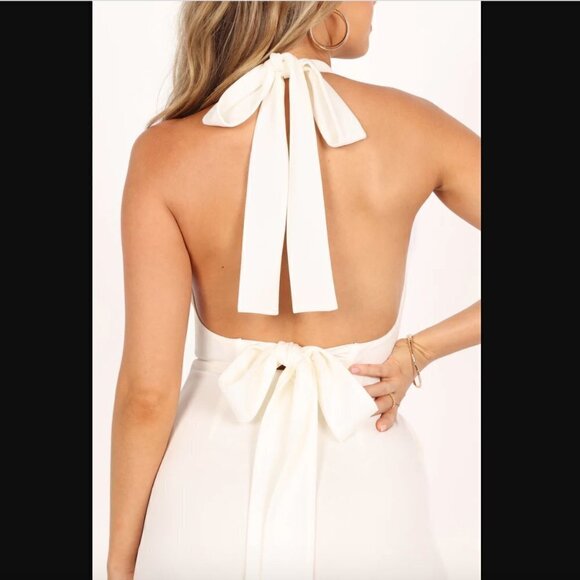 Petal & Pup Clara Bow White Halter Open Back Wide Leg Jumpsuit S - Picture 5 of 14